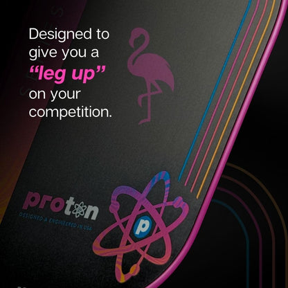 Proton Series Three Project Flamingo Pickleball Paddle - 15mm Velocity Core & Carbon Fiber Face (Pink, Elongated)