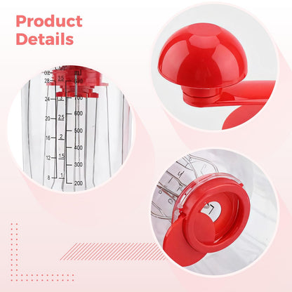 Pancake Mixer Batter Dispenser, Transparent ABS Cupcake Batter Dispenser with Scale, 11.4 x 4.3 Inches Single Hand Operated Pancake Batter Dispenser, Central Spout Design, Baking Tool for Kitchen