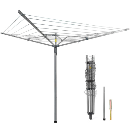 Suptinwear Outdoor Umbrella Clothes Drying Rack, 40m / 131ft Drying Space, 4-Arm Collapsible Steel Umbrella Clothesline with Adjustable Height for Laundry, Backyard & Patio