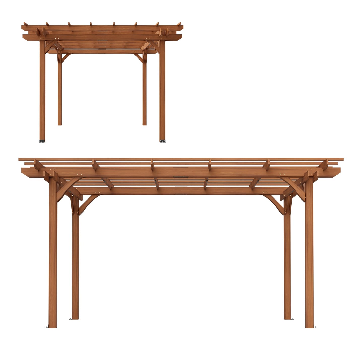 12 x 10 FT Outdoor Wood Pergola, Fir Wood Patio Pergola with Slatted Roof, Waterproof Garden Structure for Backyard, Deck, Patio and Lawn, Brown