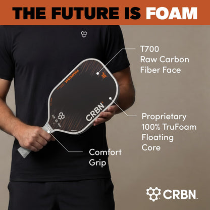 CRBN Pickleball - TruFoam Barrage 1 Pickleball Paddle - Elongated w/Long Handle - Carbon Fiber Pickleball Paddle - 100% Foam Floating Core Designed for Maximum Power, 14mm