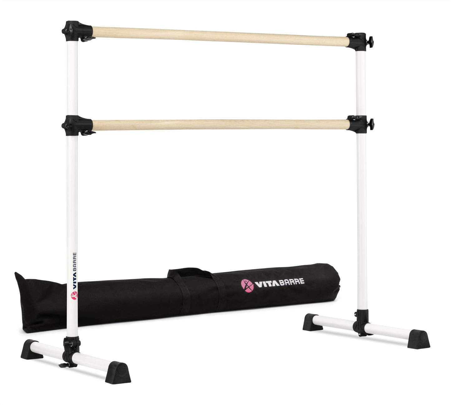 VITA Barre Portable Freestanding Double Ballet Barre, Prodigy, 4 Ft Bars, White, with Bag | Adjustable Height, USA Made, Home or Gym Exercise Equipment for Kids & Adults | Dance, Fitness, Pilates