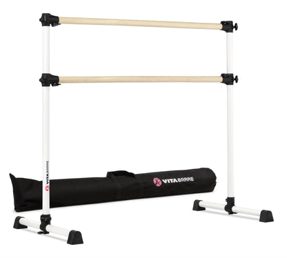 VITA Barre Portable Freestanding Double Ballet Barre, Prodigy, 4 Ft Bars, White, with Bag | Adjustable Height, USA Made, Home or Gym Exercise Equipment for Kids & Adults | Dance, Fitness, Pilates