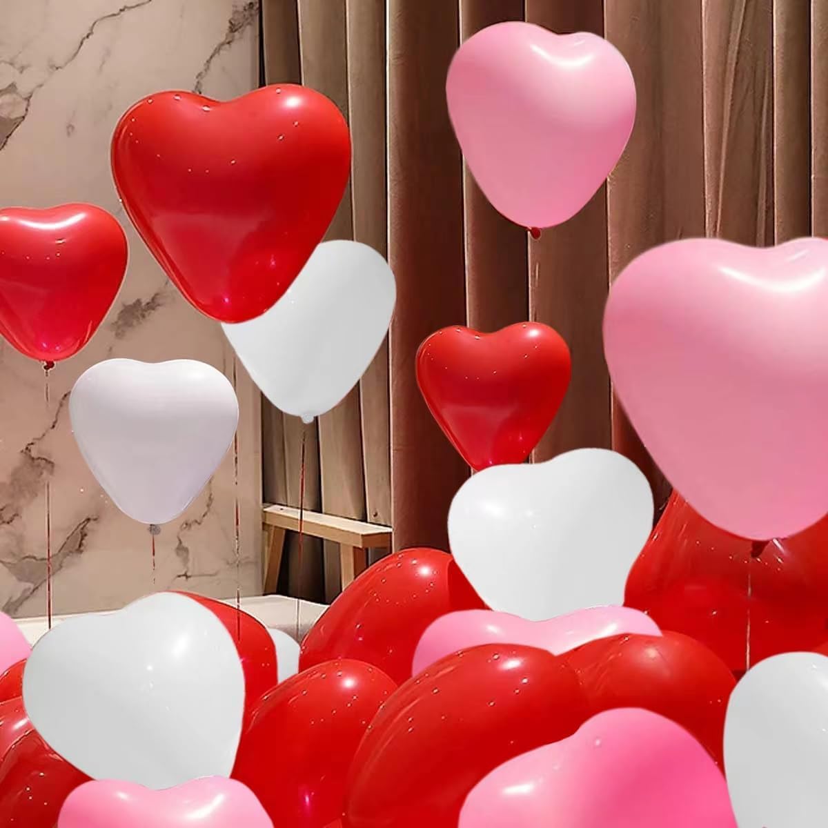 Heart Shape Latex Balloons, 12 Inch 30 Pcs Romantic Valentine Balloons Kit, Pink Heart Balloons And Red Heart Balloons, Used For Valentine's Day Birthdays, Wedding Anniversaries, And Weddings