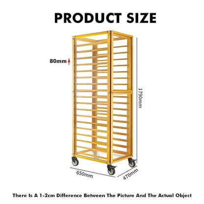 18-Tier Bakery Rack with Wheels, Heavy Duty Aluminum Commercial Drying & Cooling Rack, Rolling Storage Cart for Bread Pizza Baking Trays