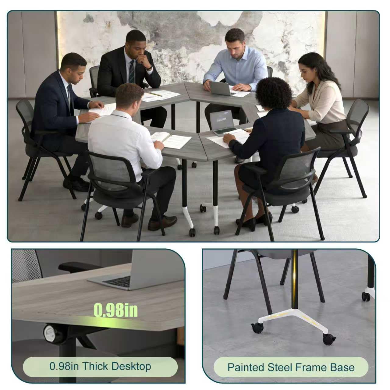 Modern Conference Table,47.2 Inch Meeting Seminar Table,Folding Conference Room Tables with Caster Wheels,Sturdy Mobile Training Table Business Boardroom Tables for 2-10 People,Support 550lbs (8P)
