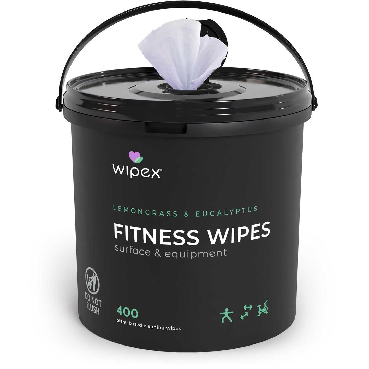 Wipex Yoga Mat Cleaner Gym Wipes - Plant-Based Lemongrass, Eucalyptus & Vinegar Wipes for Fitness Equipment & All Purpose Gym Cleaning - Safe for Peloton Bikes & Treadmills - 400 Count