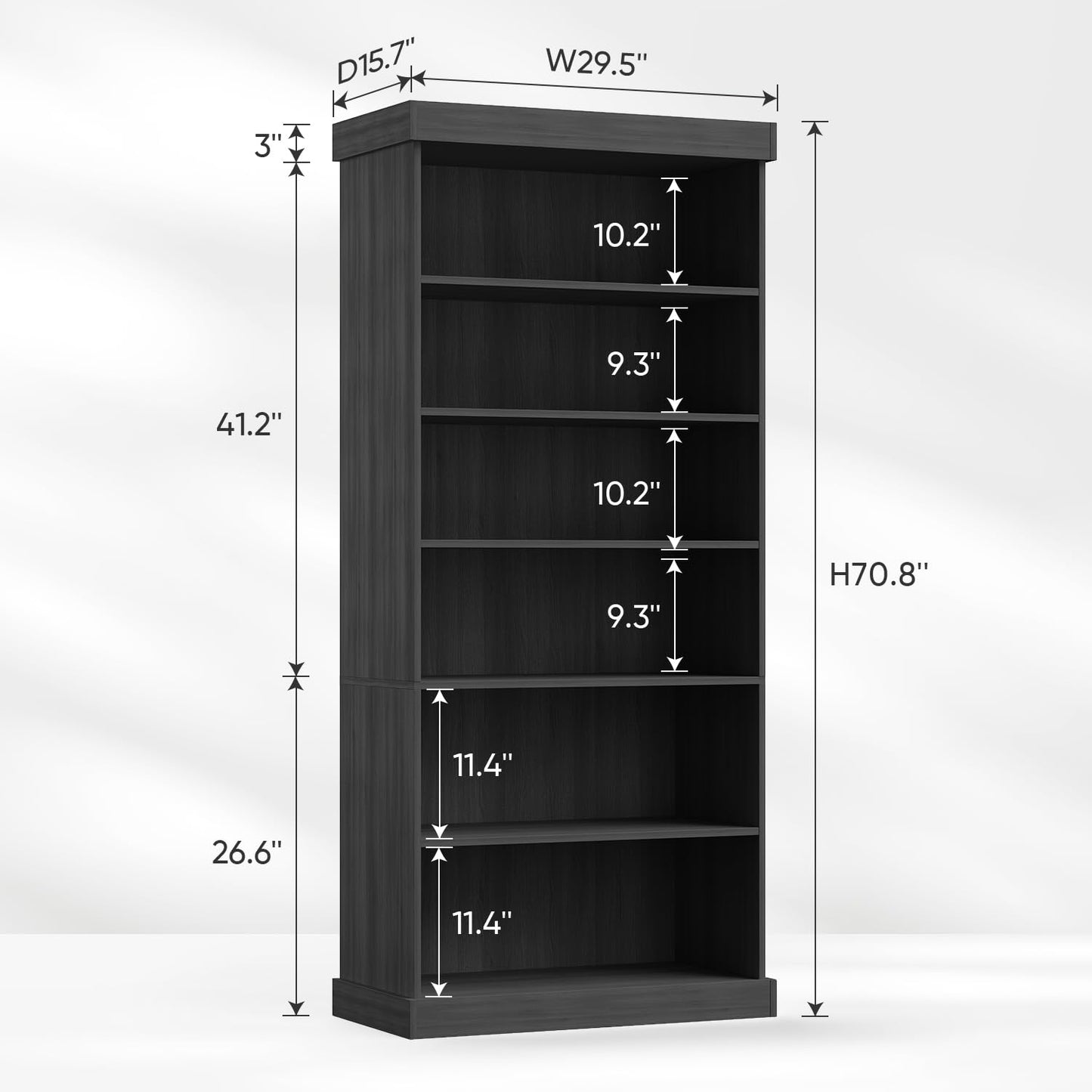 Lynsunix 70.8" Modular Bookshelf–Farmhouse Style, 6 Adjustable Tiers Shelves, Spacious Storage Cabinet for Home Office or Living Room, Black