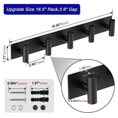 Bntuk Coat Rack Wall Mount - 5 Coat Hooks, Towel Racks for Bathroom Robes Bags Keys, Hat Rack Wall Towel Hooks Organizer Essential (Black)