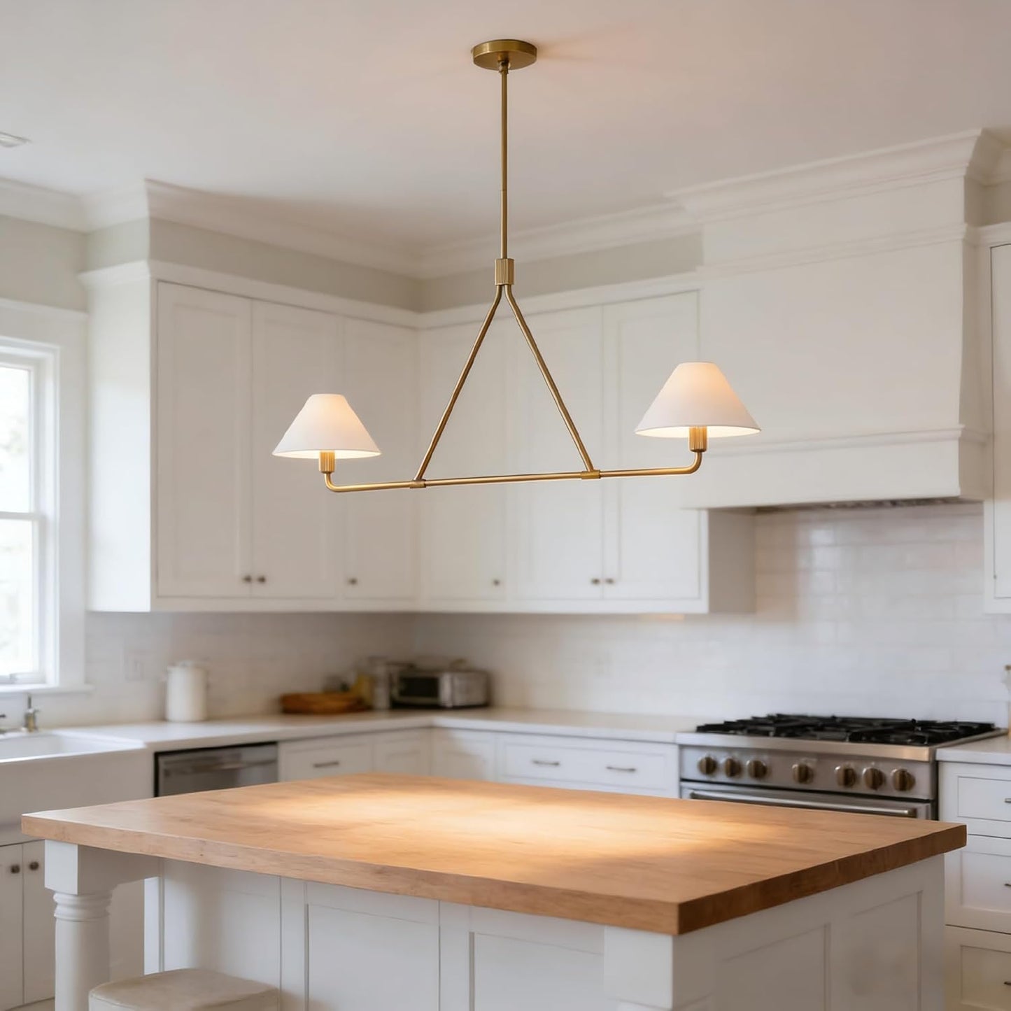 46 Inch Minimalist 2-Light Linear Pendant Light, Modern Black Fixture with Linen Shades, Industrial-Style Hanging Ceiling Light for Dining Room, Living Room, Bedroom & Kitchen Island