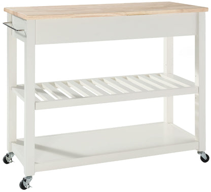 Crosley Furniture Wood Top Kitchen Prep Rolling Cart, Microwave Stand, Coffee Bar, with Shelves and Drawers, White