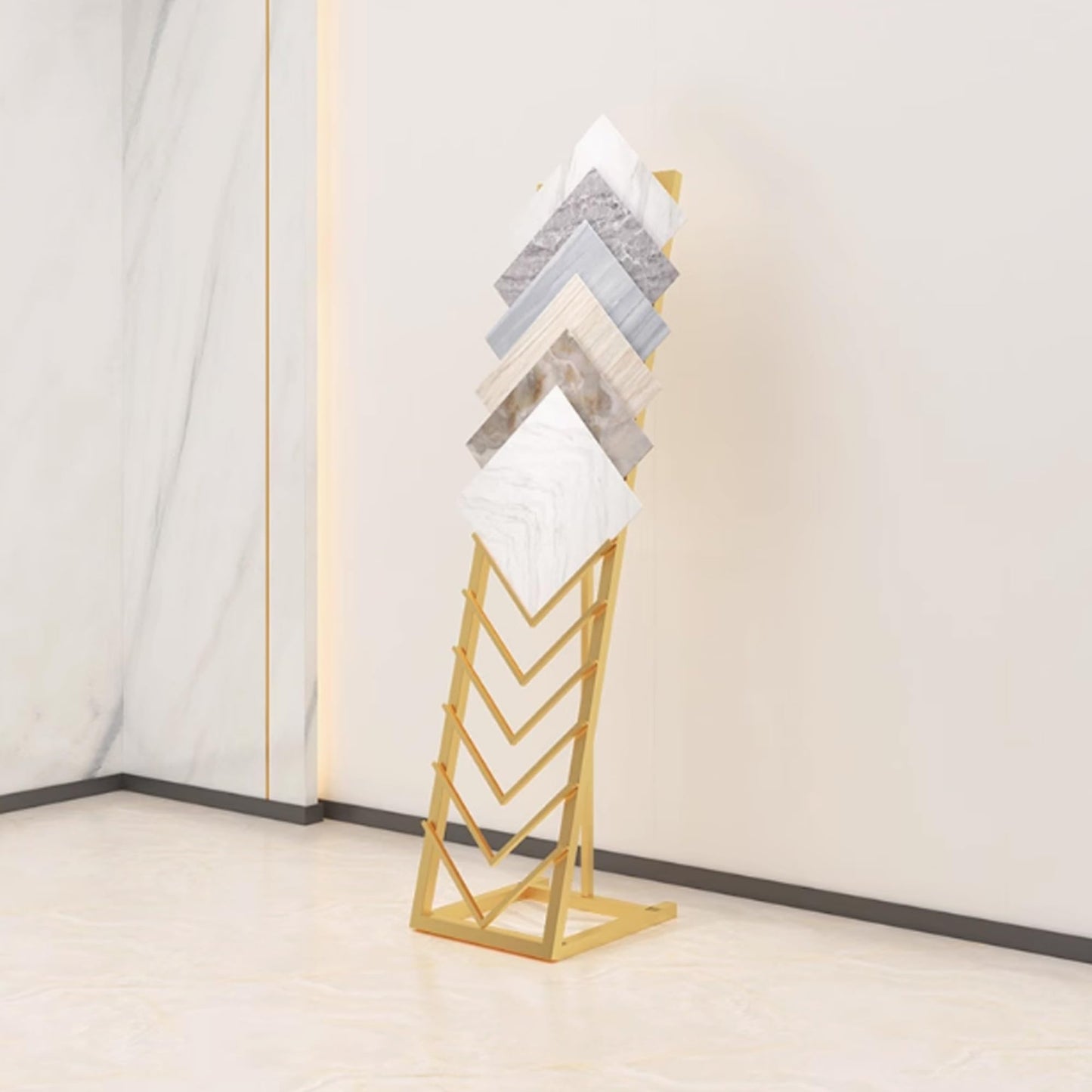 Gold Tile Display Rack, 12 Card Slots, Freestanding Organizer Shelf for Marble Slabs, Wooden Boards, Door Samples - Ideal for Retail Stores & Trade Shows (40 * 50 * 160cm)