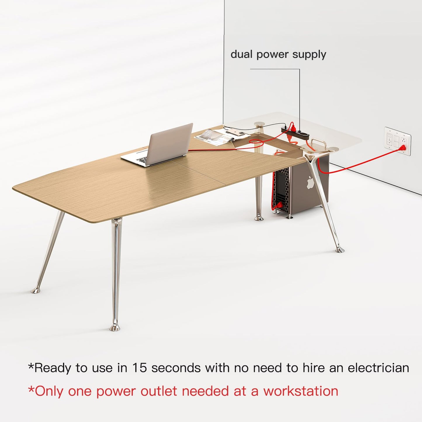 Writing Computer Desk, 60-Inch Large Executive Desk Office Workstation with Chrome-Plated Legs and Built-in Power Outlet, Writing Table Business Furniture, Modern Minimalist Style for Home Office