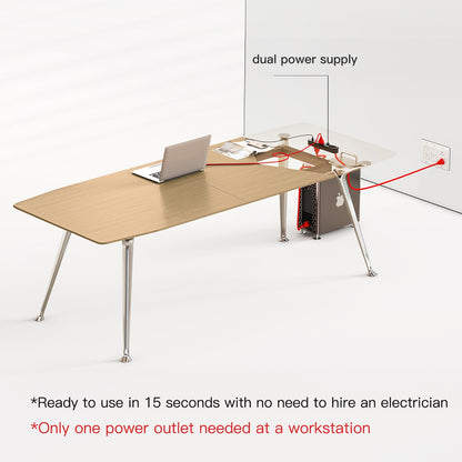 Writing Computer Desk, 60-Inch Large Executive Desk Office Workstation with Chrome-Plated Legs and Built-in Power Outlet, Writing Table Business Furniture, Modern Minimalist Style for Home Office