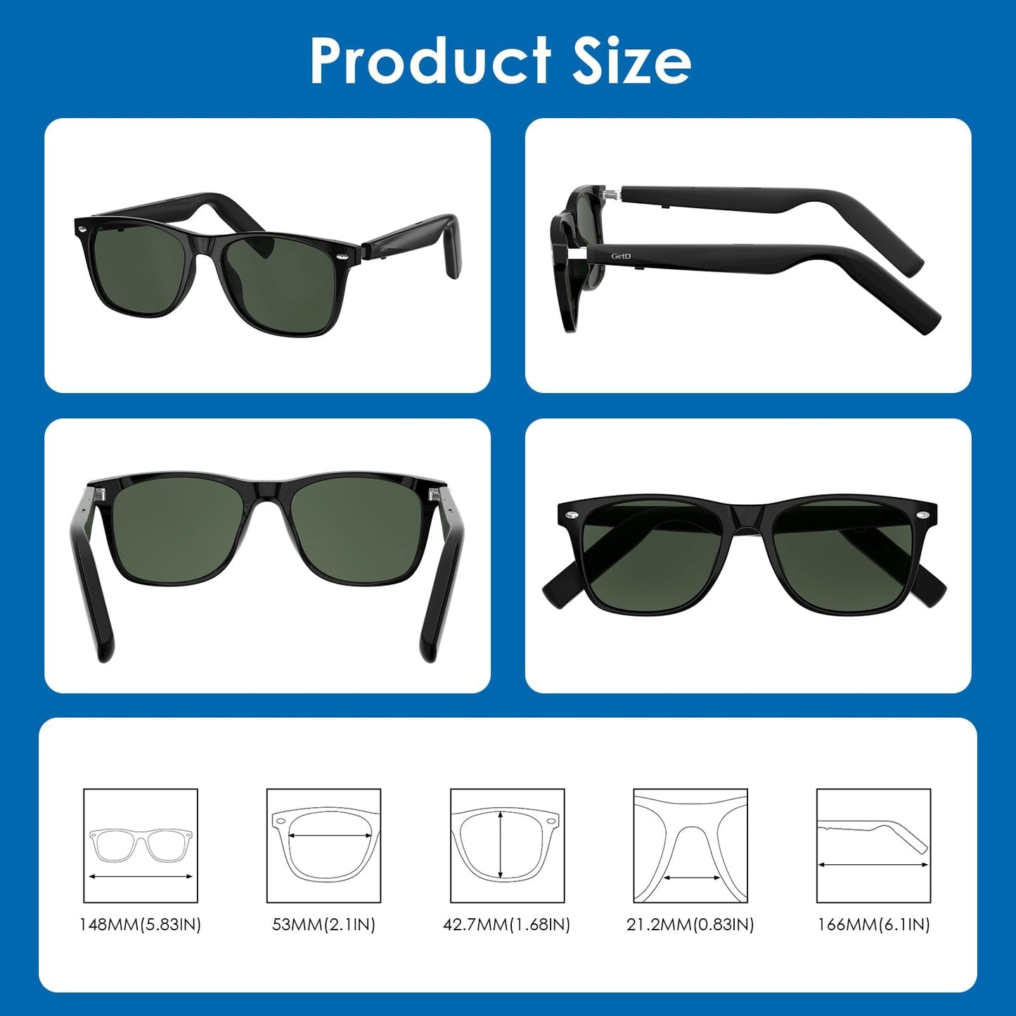 GetD AI Glasses for Men & Women, Smart Glasses Powered by ChatGPT, AI Real-time Translation with 145 Languages, 11H Music Play, Bluetooth Glasses with Photochromic Lens for Daily Use, Travel