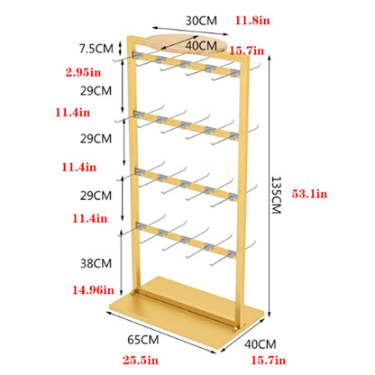 25.5 * 15.7 * 53in Sock Lingerie Bra Rack with Hook, Metal, Commercial Underwear Retail Display Stand, Freestanding Clothing Storage Shelf, for Farmers Markets, 4 Tier(Black)