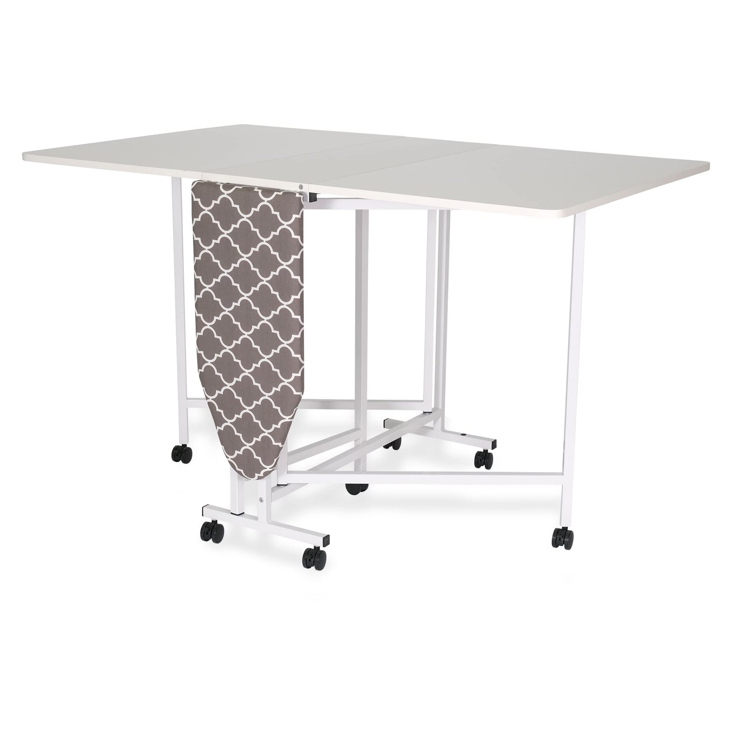 Arrow Millie Folding Cutting Table with Ironing Board – Sewing & Craft Workstation with Storage Shelves