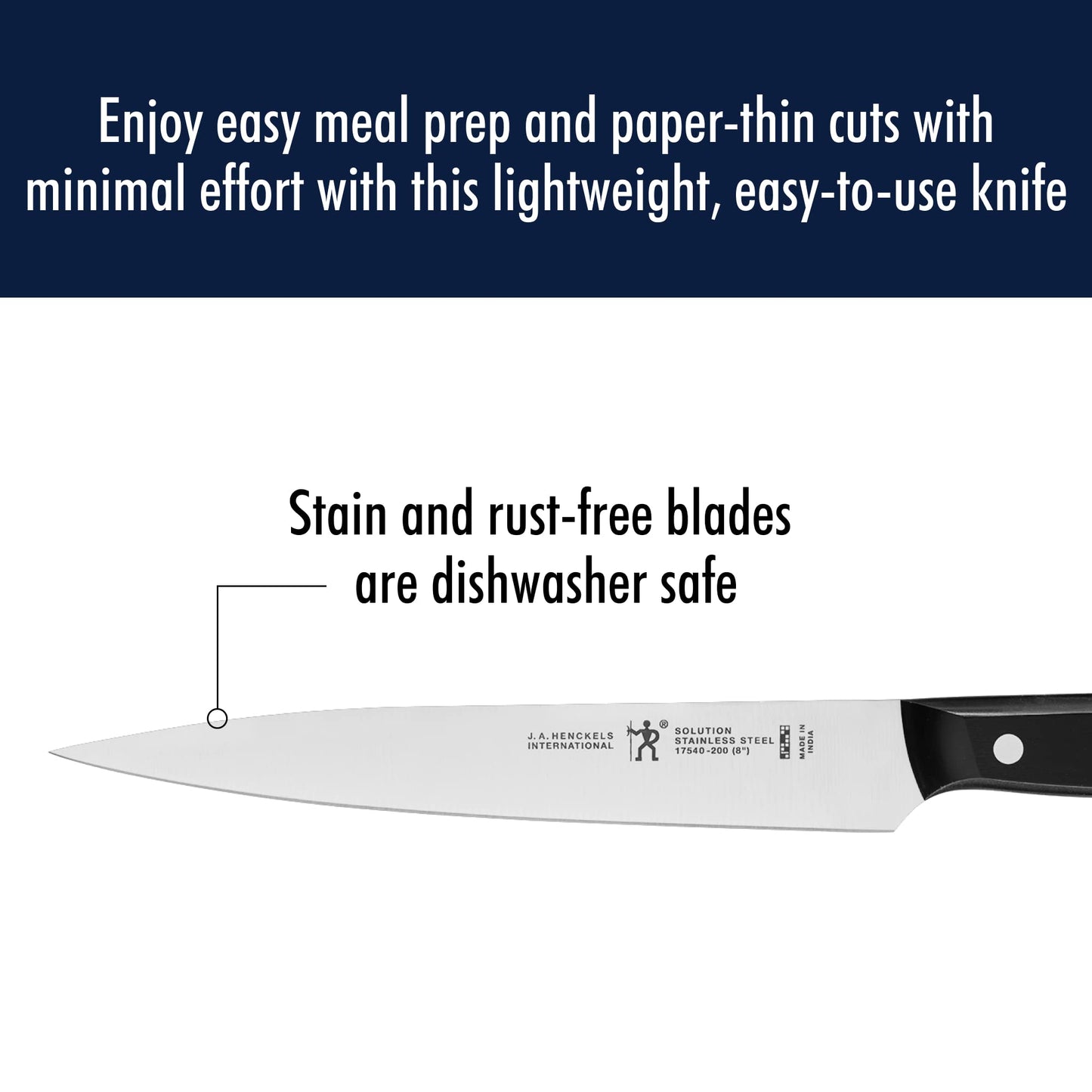 HENCKELS Solution Razor-Sharp 8-inch Carving Knife, German Engineered Informed by 100+ Years of Mastery, Black/Stainless Steel