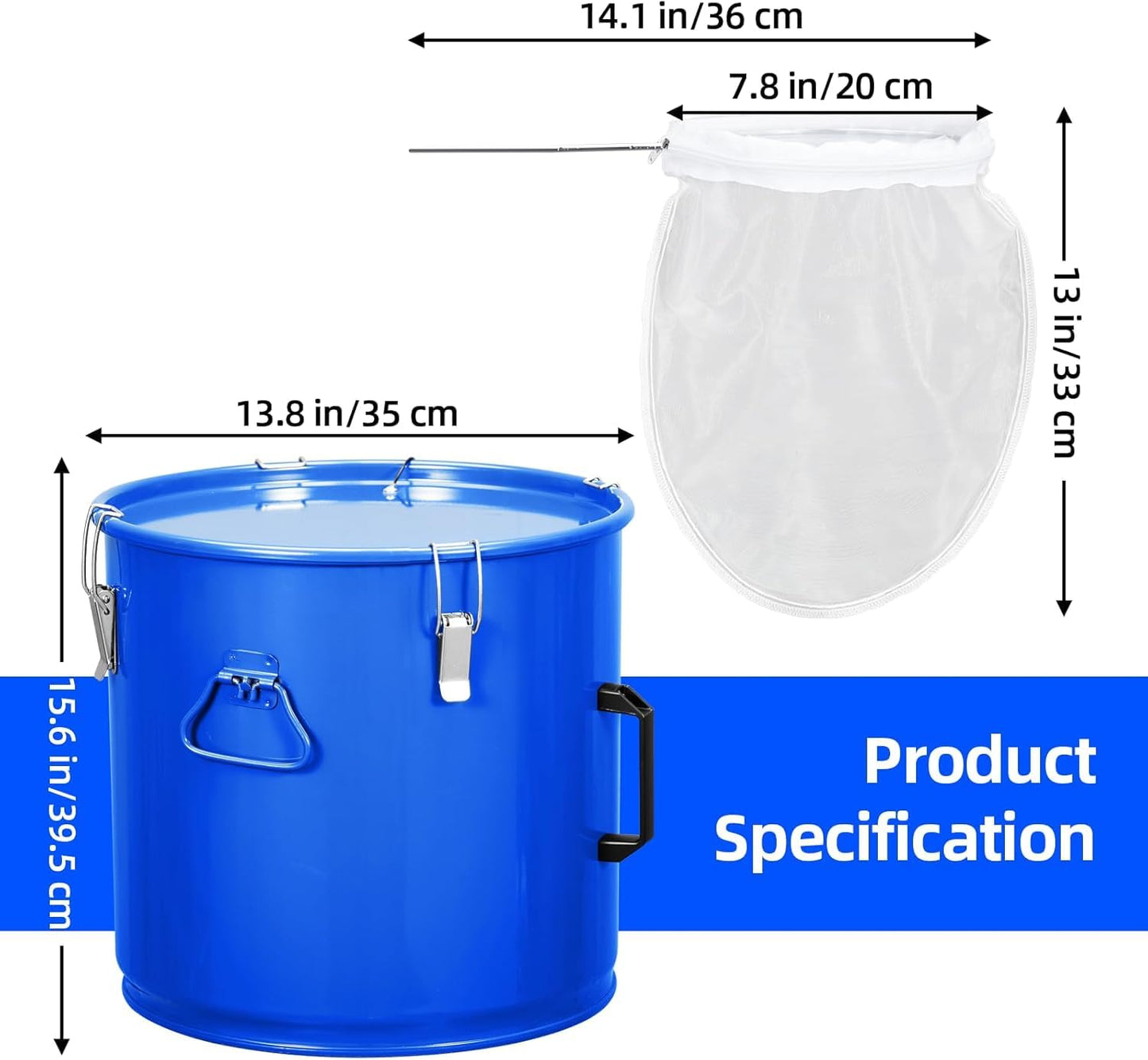 Fryer Grease Bucket, 10 Gal Oil Disposal Caddy, Carbon Steel with Rust-Proof Coating, Oil Transport Container with Lid, Lock Clips, Filter Bag for Hot Cooking Oil Filtering