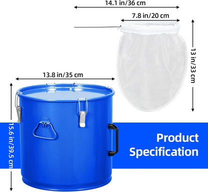 Fryer Grease Bucket, 10 Gal Oil Disposal Caddy, Carbon Steel with Rust-Proof Coating, Oil Transport Container with Lid, Lock Clips, Filter Bag for Hot Cooking Oil Filtering