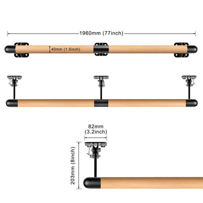 Dolibest 6ft Wall Mounted Traditional Wood Ballet Barre, 4ft Freestanding Wood Ballet Bar, Height Adjustable Ballet Bar,System Stretch/Dance for Home Barre Workout Equipment for Kids and Adults