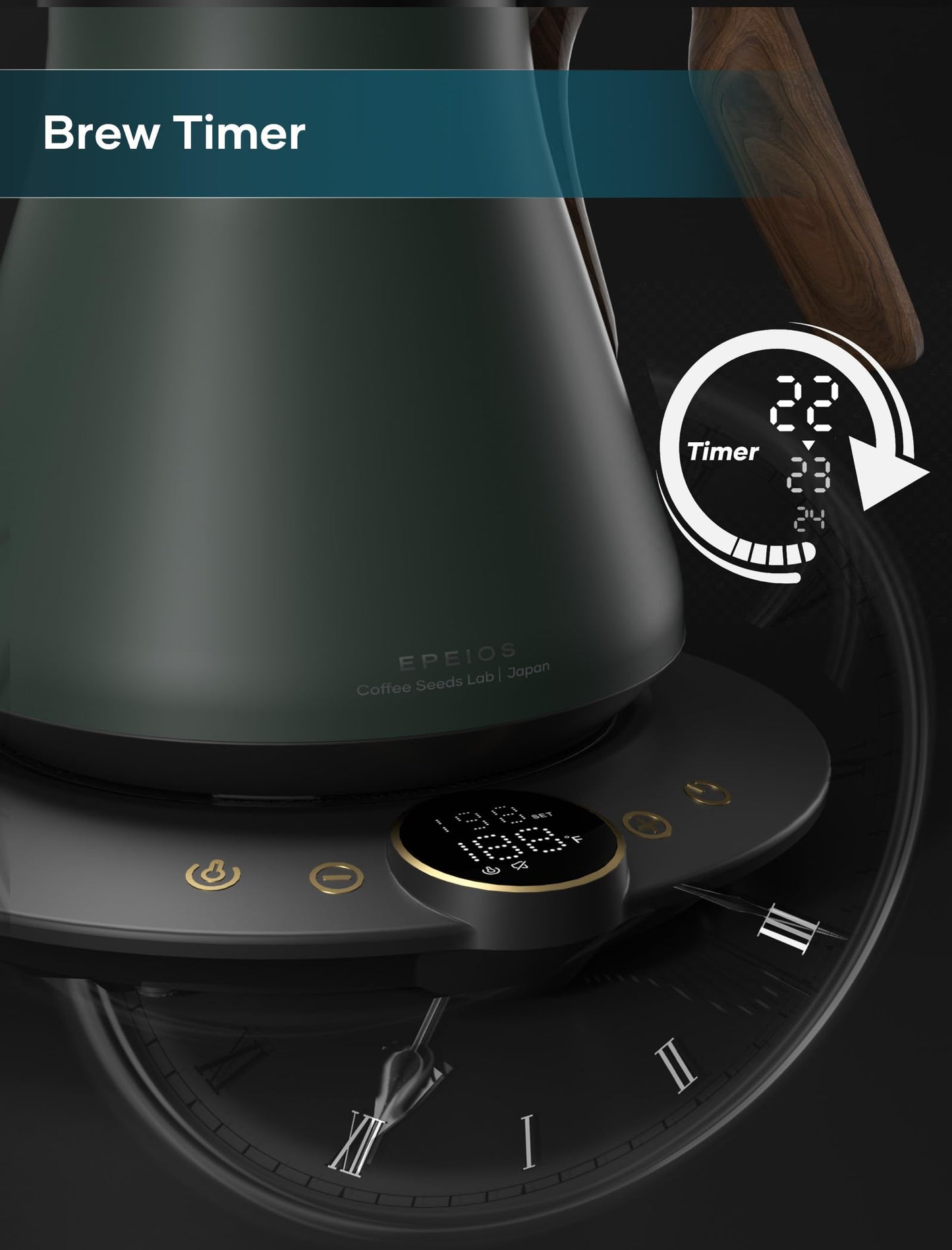 INTASTING Gooseneck Electric Kettle with ±1℉ Temperature Control for Pour Over Coffee & Tea, Quick Heating, BPA-Free Stainless Steel, Built-in Brew Timer, 1500W/0.9L (Forest Green)