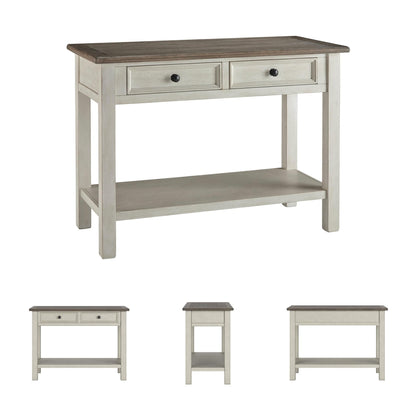 Signature Design by Ashley Bolanburg Sofa Table, Two‑Tone Wood Console With Drawers, Antique Finish With Metal Hardware, Ideal for Entryway or Living Room Display, Antique White