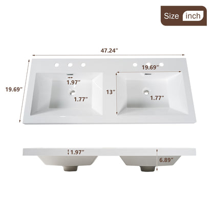 Merax 47.24" Wall-Mounted Double Sink Bathroom Vanity with SMC Countertop, Modern Two Integrated Sinks, Soft-Close Doors & Divided Drawers, Wood Grain Melamine Finish for Shared Bathroom
