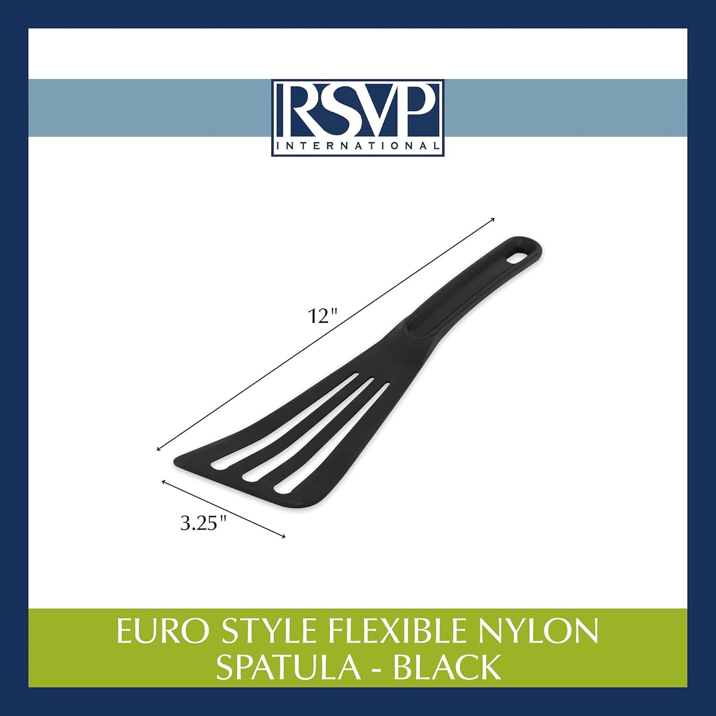 RSVP International Kitchen Tool Collection, Dishwasher Safe, Angled, 12x3.25", Nylon Euro Style, Black