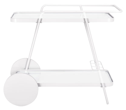 SAFAVIEH Home Collection – Zunia White & Glass 2-Tier Bar Cart, Modern Metal Serving Cart, Sleek Contemporary Design (BCT2504E)