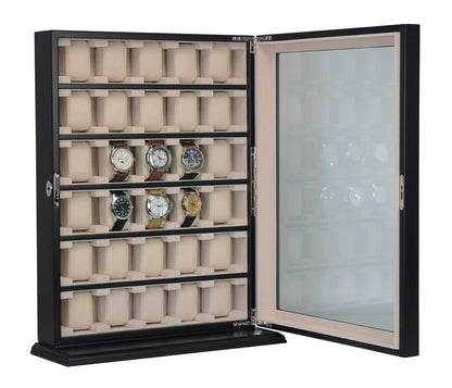 TIMELYBUYS 30 Piece Black Wood Watch Display Wall Hanging Case and Storage Organizer Box and Stand for Oversized Watches