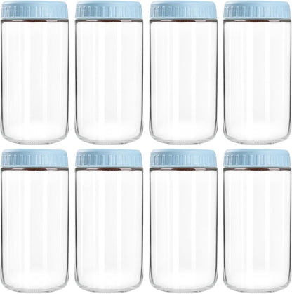 24oz 8 SHOWIN Overnight Oats Containers with Lids, Glass Jars with Lids pcs, Light Blue, Wide Mouth Mason jars