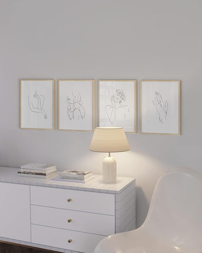 RipGrip Minimalist Line Art Prints Set of 4, Aesthetic Black and White Wall Art Painting (Unframed, 11x14)