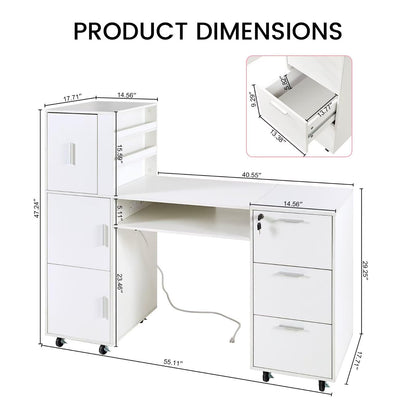 Pekdi Nail Desk for Nail Tech, Professional Manicure Table Nail Station with Power Outlets,Storage Drawers & Cabinet for Beauty Salon, Spa & Home Workstation