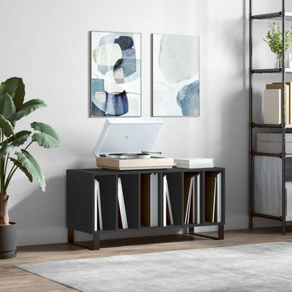 WXGTBKPR Vinyl Record Storage Cabinet with Iron Legs, Modern Media Console Stand for Living Room, Matte Black Engineered Wood Sideboard Organizer, 39.4x15.0x18.9 Inches