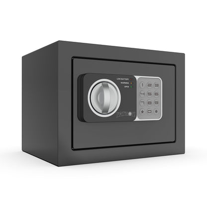 PATRON small safe box with key，mini safe for money，small coin safes for home with code，little jewelry lock box for kids，Wall or Cabinet Safe for personal items，0.236 Cubic Feet Black