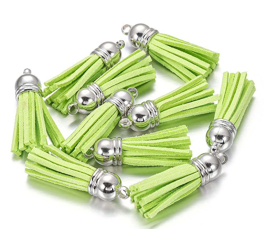 MSCFTFB 100 Pieces 1.5inch Mini Tassels Faux Suede Mala Tassel Kit for Earring Necklace Jewelry Making Garland Keychain Dreamcatcher Charms DIY Crafts (Lime)
