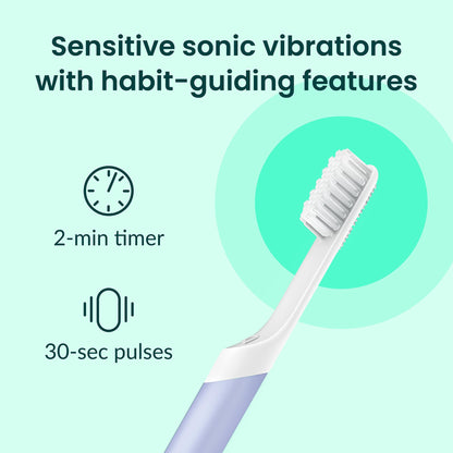 Quip Sonic Electric Toothbrush for Adults - Time Travel & Soft Bristles with Travel Case & Replacement Brush Head - 3 Month Battery Life, Plastic Handle - Magenta