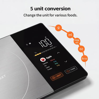 WARMKEY TFT Dual Display Smart Nutrition Scale with App, Tracks Calories, Fat, Carbs & Protein, 1g Precision, 5kg/11lb, 50 Foods 24 Nutrients, for Meal Prep, Keto & Healthy Diet