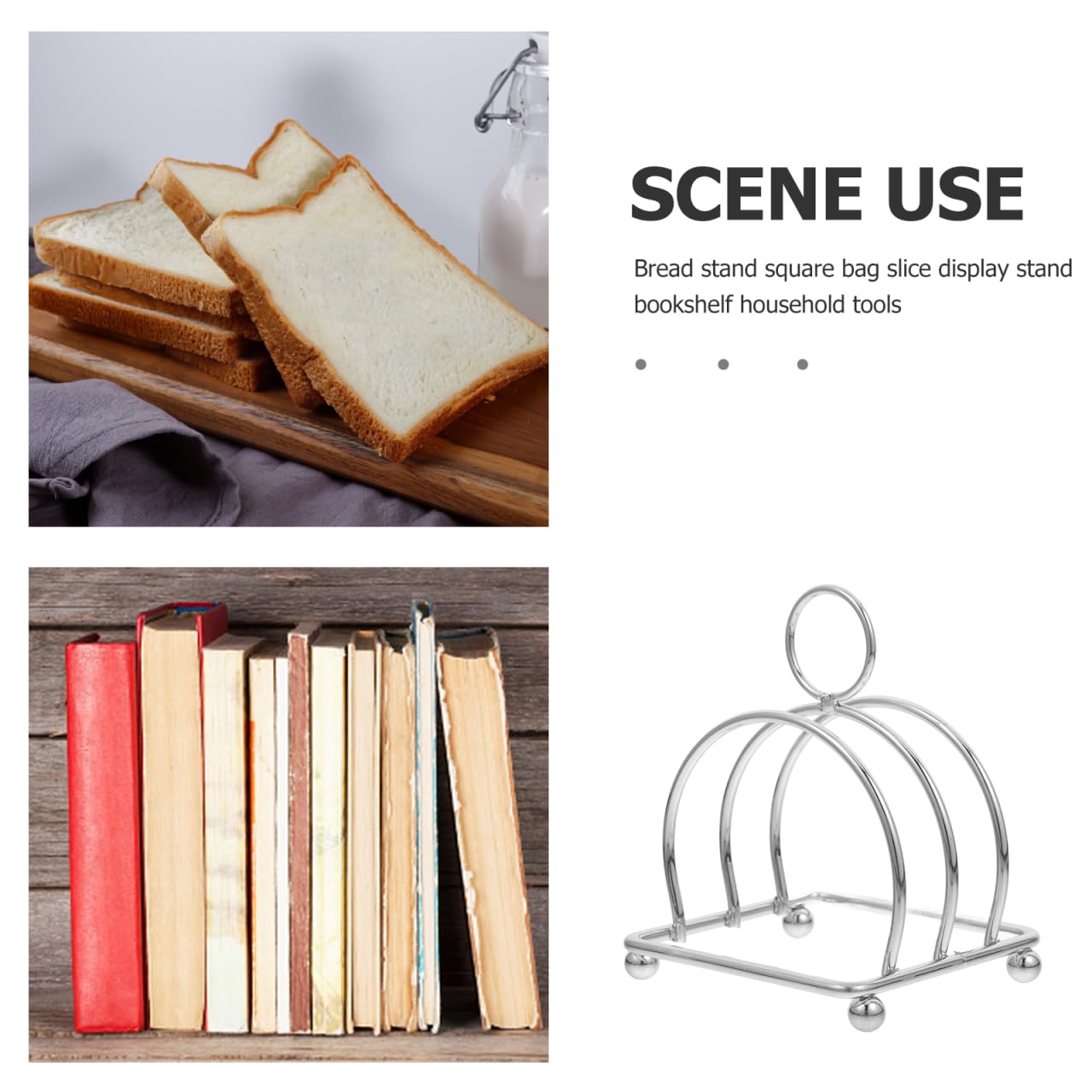 HEMOTON 3 Slice Stainless Steel Bread Toast Rack Air Fryer Toast Serving Holder Burger Toast Storage Stand Toast Holder Stand Table Serving