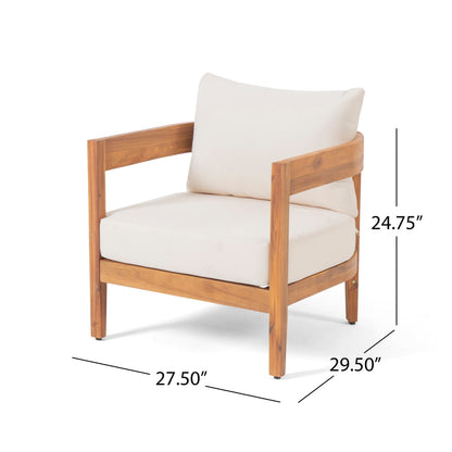 Christopher Knight Home Nadine Outdoor Accent Chair, Acacia Wood Club Chair, Tub Shape Design Armchair, Comfort Cushions Seating, Slat Open Back Reading Sofa for Balcony Backyard Garden, Teak+Beige