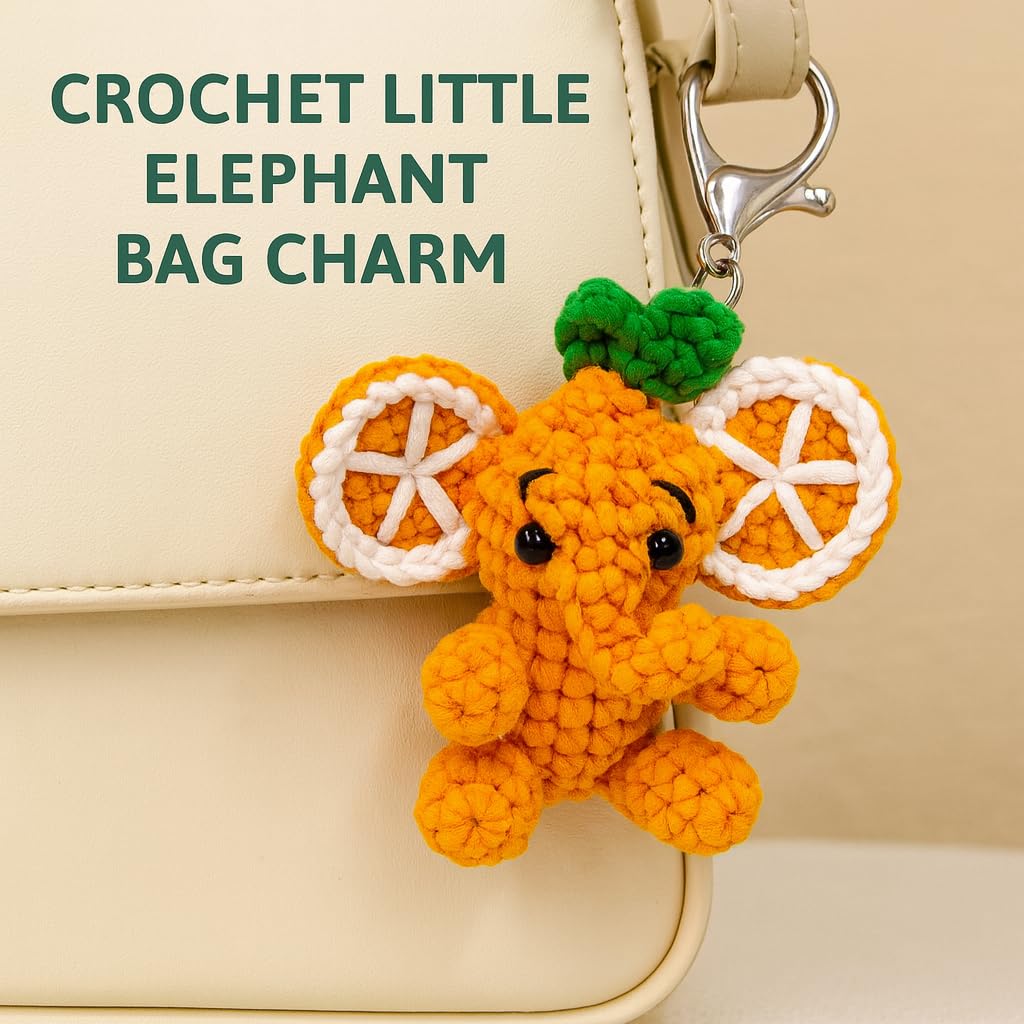 Elephant Crochet Kit for Beginners, Learn to Crochet Starter Set with Step-by-Step Video Tutorial & Crocheting Manual, Easy Yarn Knitting Project for Adult & Kid 12+, Stuffed Animal Doll for Xmas Gift