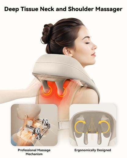 Snailax Neck Massager for Pain Relief Deep Tissue, Neck Massage with Heat, Cordless Massager for Back and Shoulder Pain, Deep Kneading Back Massager, Gift for Mom Dad