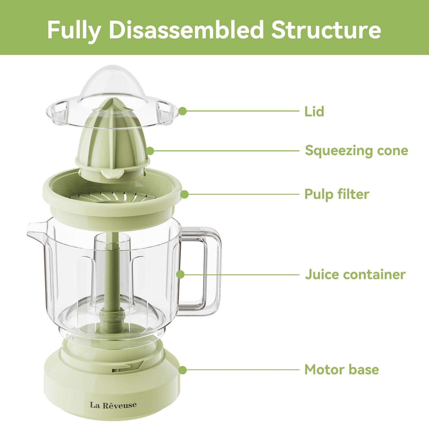 La Reveuse Electric Citrus Juicer 34 oz for Grapefruit Orange Lemon Lime Juice, 40W, Grayish Yellow