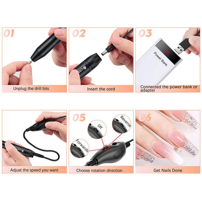 Electric Nail Drill,USB Electric Nail Drill Machine for Acrylic Nail Kit,Portable Electric Nail File Polishing Tool Manicure Pedicure Kit Efile Nail Supplies for Home Salon,Pink