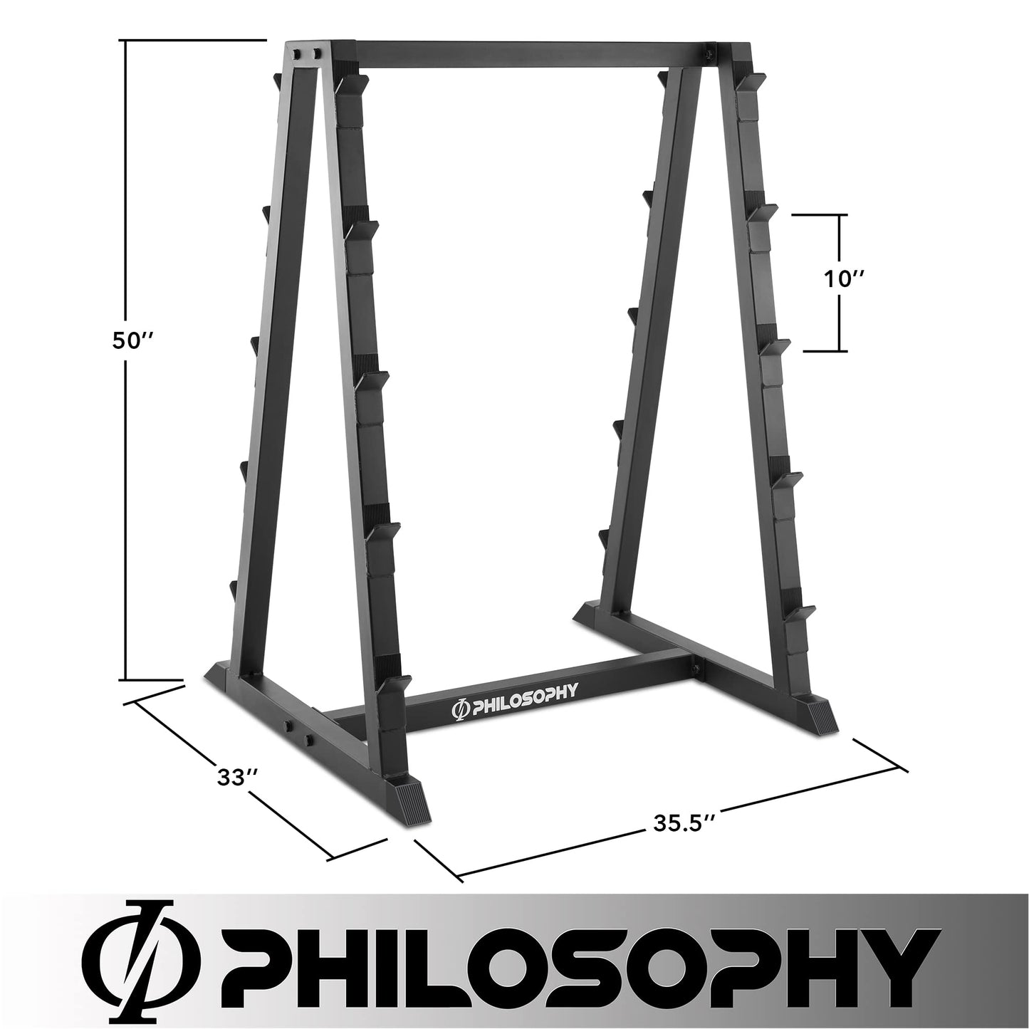 Philosophy Gym 10-Bar Fixed Barbell Weight Rack - Heavy-Duty Storage Holder for Straight & EZ Curl Pre-Weighted Bars