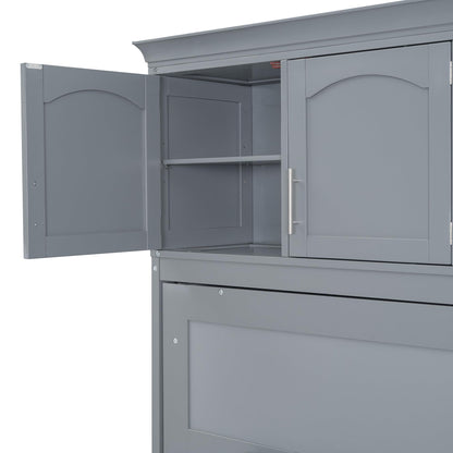 Merax Modern Murphy Cabinet Bed with Top Cabinets, Solid Wood Wall Platform Bed/No Box Spring Needed/Easy Assemble Full,Gray