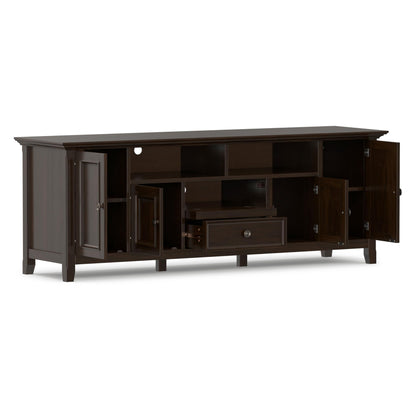 SIMPLIHOME Amherst TV Stand - 72 inch Wide Solid Wood Media Console in Brunette Brown, Transitional Entertainment Center for Living Room for TVs up to 80 Inches with Shelves and Cable Management