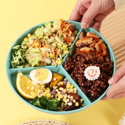 falichchch 9.6-Inch Large Multicolor Wheat Straw Divided Plates – 9PCs Unbreakable 3-Compartment Plates for Portion Control & Healthy Eating Microwave & Dishwasher Safe – Eco-Friendly & Reusable