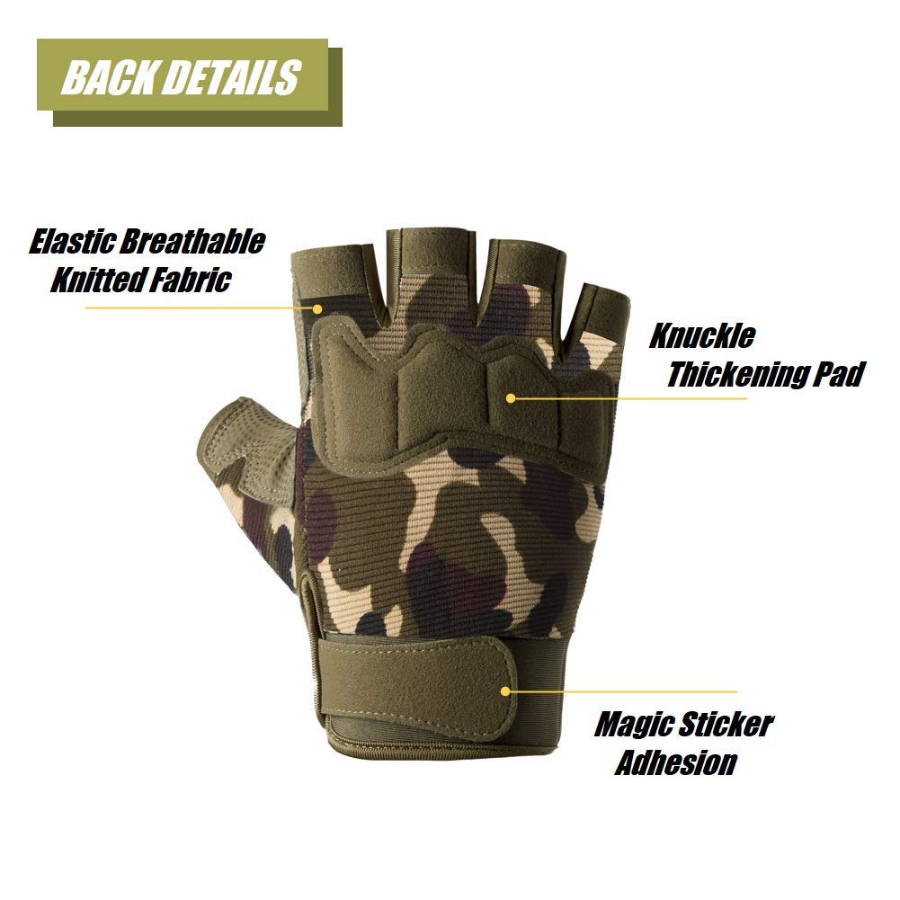 HYCOPROT Fingerless Gloves, Knuckle Protective Breathable Lightweight Outdoor Gloves for Shooting, Hunting, Motorcycling, Climbing (S, Green)